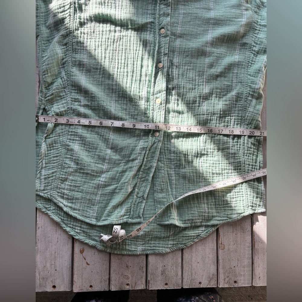 Universal Thread | Green Striped Cotton Button-Do… - image 3